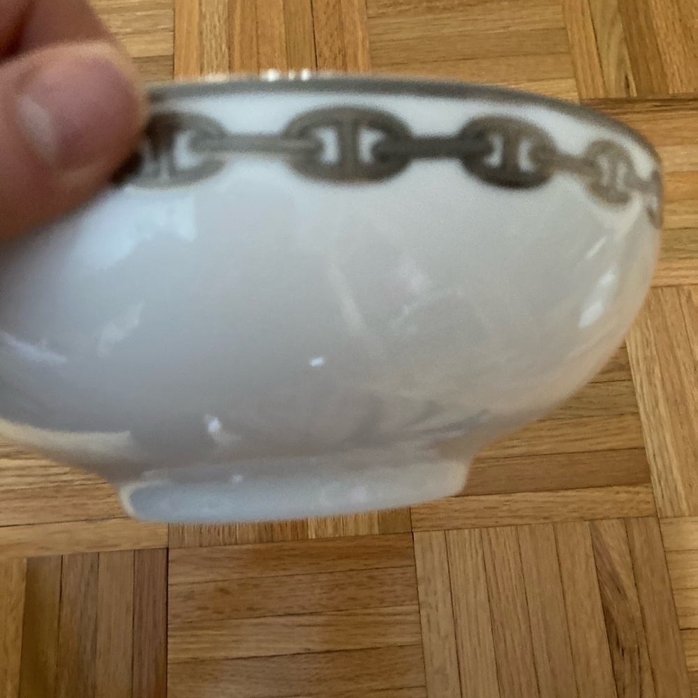 Hermes White Dish with Black Chain Motif